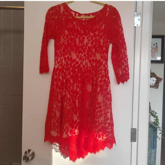 Free people babydoll lace red dress - Picture 2 of 4